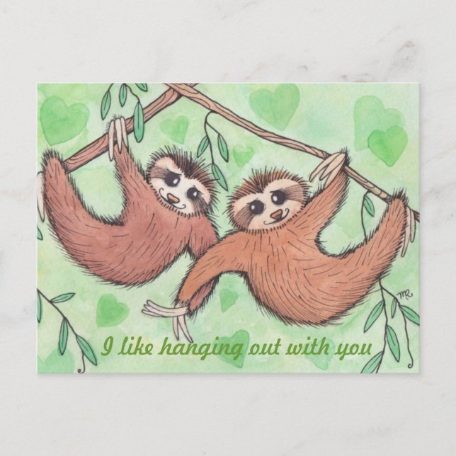 Sloth Kärlek Valentine Helg Vykort (Framsida)