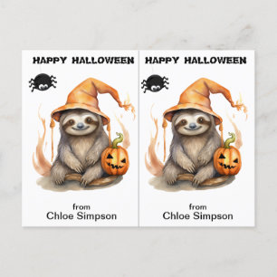 Sloth Kattunge School Party Halloween Card Vykort