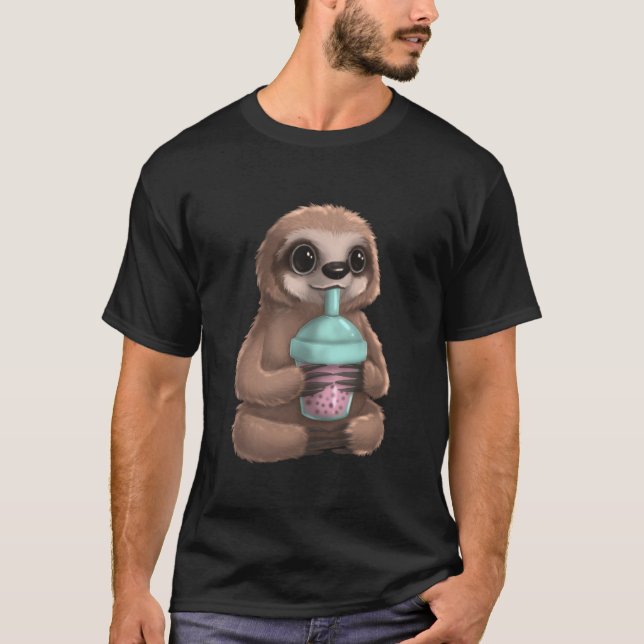 Sloth Kawaii Boba Bubble Milk Tea Tapioca Pearls T Shirt (Framsida)