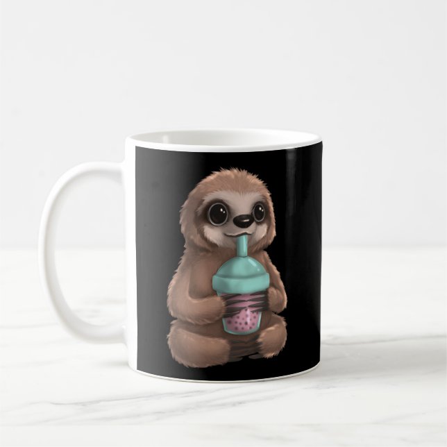 Sloth Kawaii Boba Bubble Mjölk Tea Tapioca Pearls Kaffemugg (Vänster)