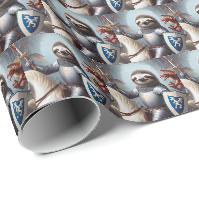 Sloth Knight Fighting Dragons Presentpapper (Rullad Hörn)
