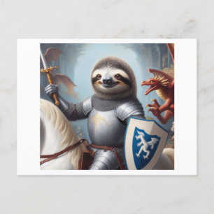 Sloth Knight Fighting Dragons Vykort