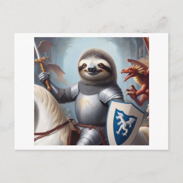 Sloth Knight Fighting Dragons Vykort (Framsida)