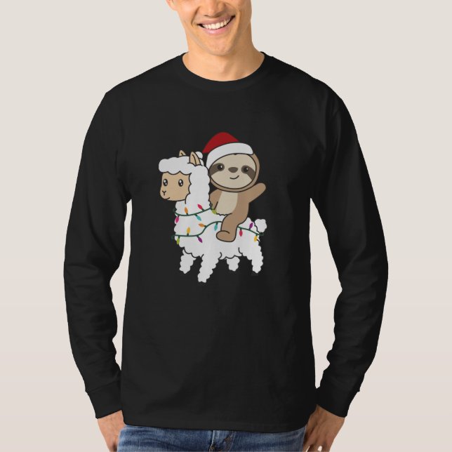 Sloth Lama Christmas Snow Winter Animals T Shirt (Framsida)