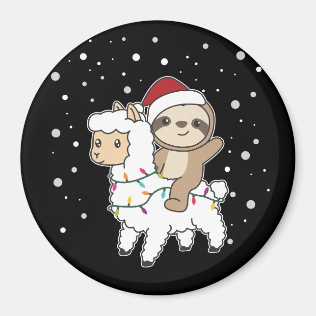 Sloth Lama jul Snö Vinter Animals Magnet (Framsidan)
