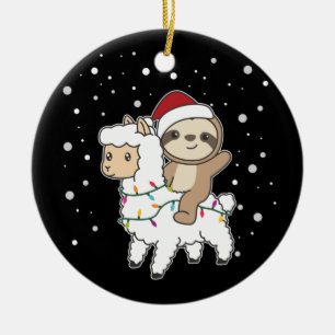 Sloth Lama jul Snö Winter Animals Ceramic O Julgransprydnad Keramik