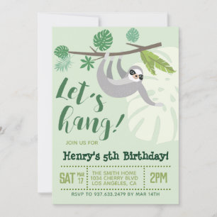 Sloth Låt oss Häng Birthday Inbjudningar