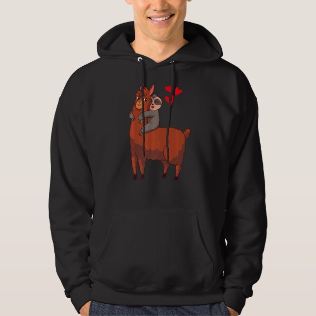 Sloth Llama Alpaca Riding Rider Kärlek Valentine D Hoodie (Framsida)