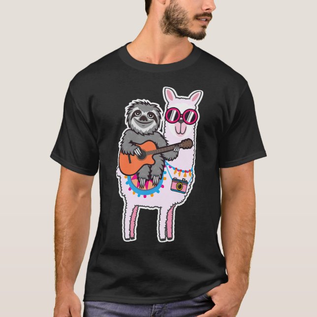 Sloth Llama Sticker T Shirt (Framsida)