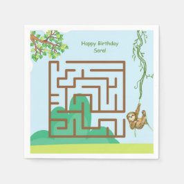 Sloth, löv maze puzzle födelsedags pappra napkins pappersservett