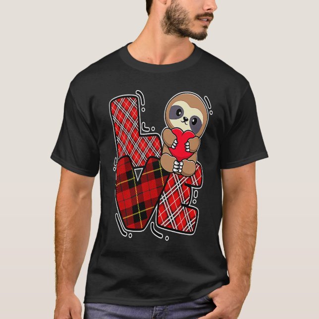 sloth love holding heart Valentines Day Cute Anima T Shirt (Framsida)