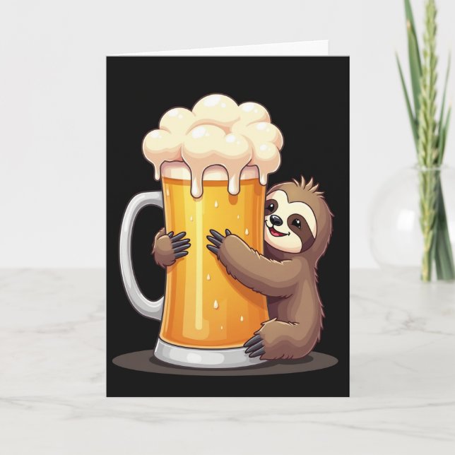 Sloth Loves Beer Funny Card Kort (Framsida)