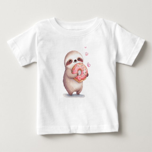 Sloth Loves Donut T Shirt (Framsida)