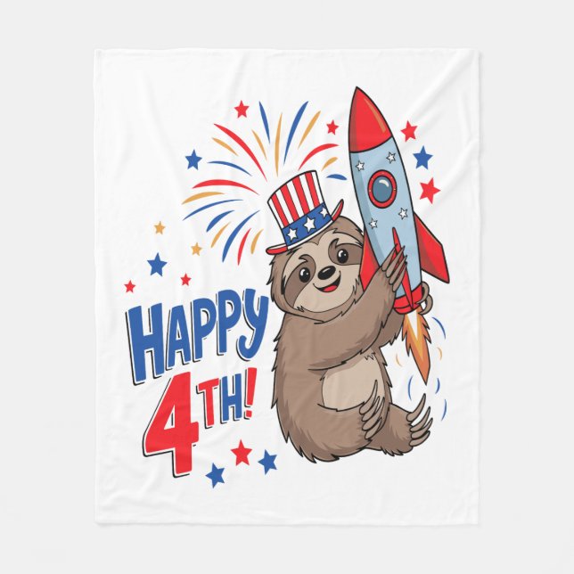 Sloth Lycklig 4th Rocket Fireworks USA Fleecefilt (Framsidan)