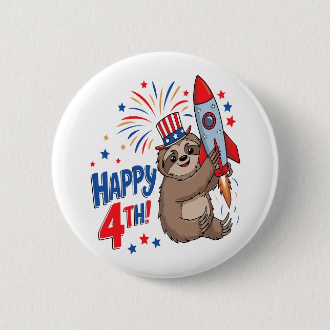 Sloth Lycklig 4th Rocket Fireworks USA Knapp (Framsida)