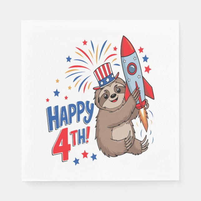 Sloth Lycklig 4th Rocket Fireworks USA Pappersservett (Framsidan)
