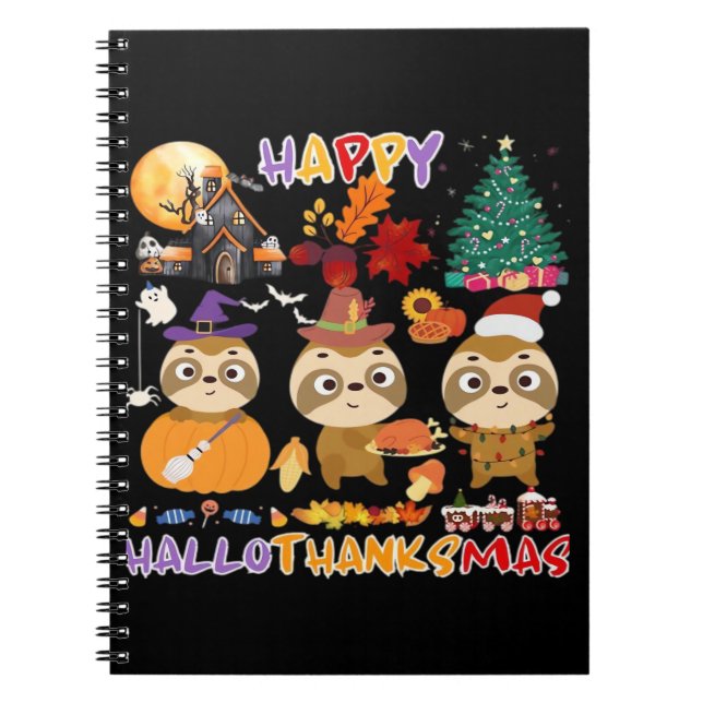 Sloth Lycklig Hallothanksmas Funny Halloween Thank Anteckningsbok (Framsidan)