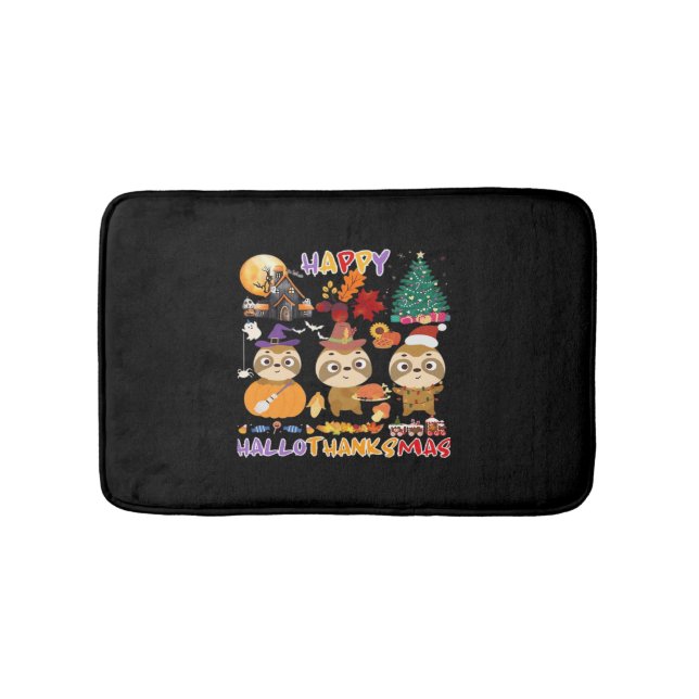 Sloth Lycklig Hallothanksmas Funny Halloween Thank Badrumsmatta (Framsidan)