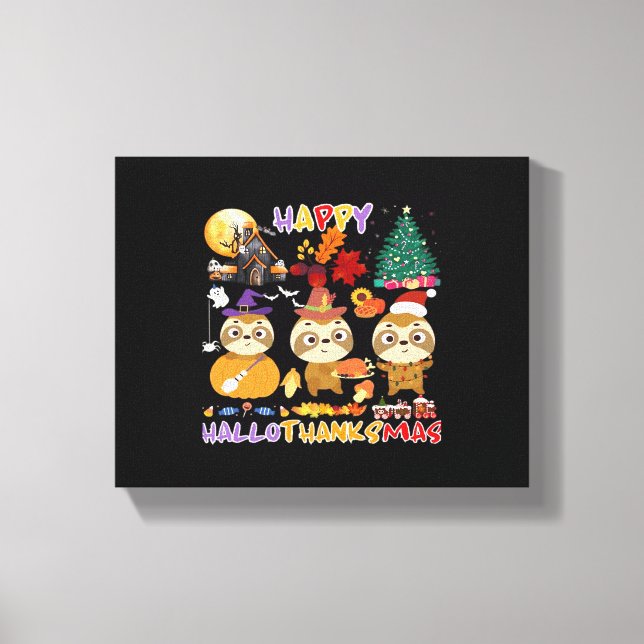 Sloth Lycklig Hallothanksmas Funny Halloween Thank Canvastryck (Framsida)