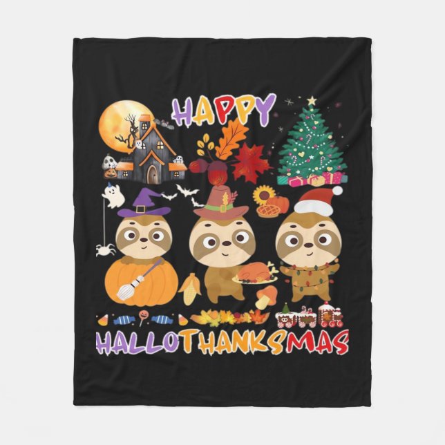 Sloth Lycklig Hallothanksmas Funny Halloween Thank Fleecefilt (Framsidan)