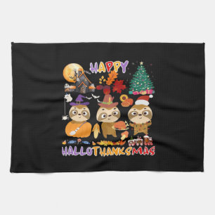 Sloth Lycklig Hallothanksmas Funny Halloween Thank Kökshandduk