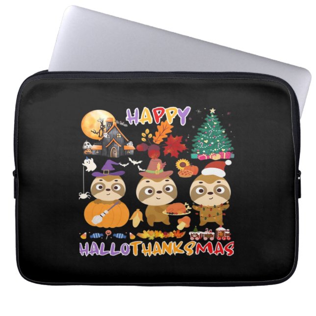 Sloth Lycklig Hallothanksmas Funny Halloween Thank Laptop Fodral (Framsidan)