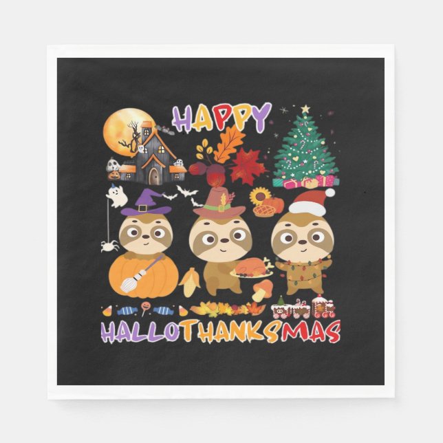 Sloth Lycklig Hallothanksmas Funny Halloween Thank Pappersservett (Framsidan)