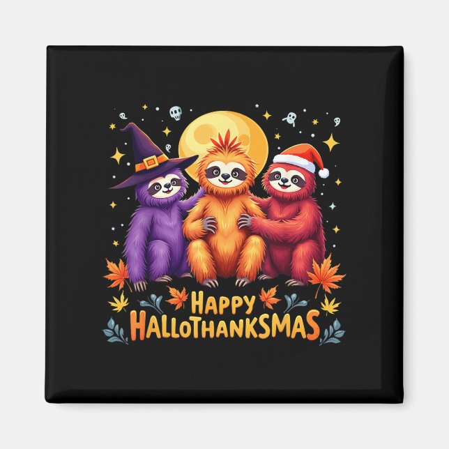 Sloth Lycklig Hallothanksmas Halloween Thanksgivin Magnet (Framsidan)