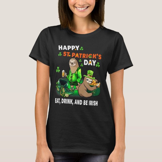 Sloth Lycklig St Patrick dricker och är iris T Shirt (Framsida)