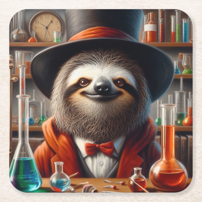 Sloth Mad Scientist Underlägg Papper Kvadrat (Framsidan)
