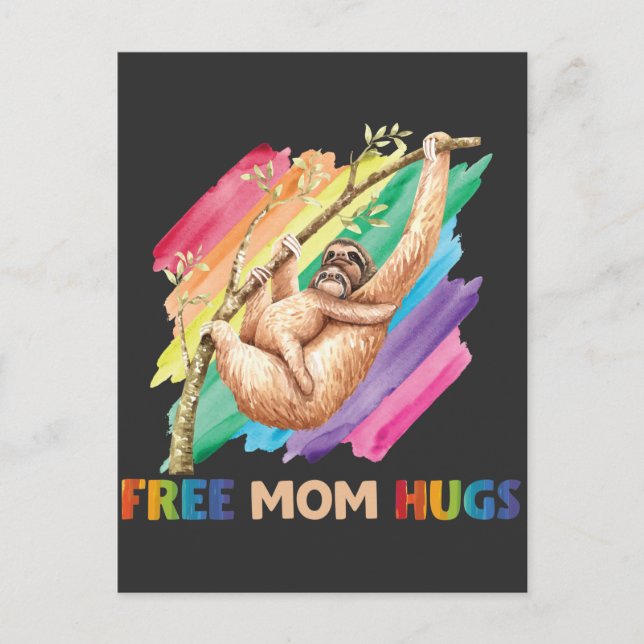 Sloth Mamma Hugs Rainbow Cute Child och Mor Vykort (Framsida)