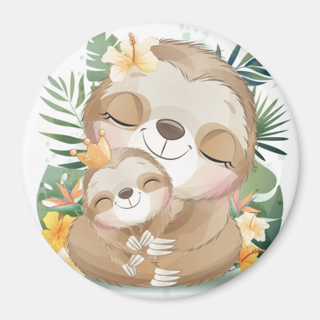 Sloth Mamma med Baby Magnet (Framsidan)