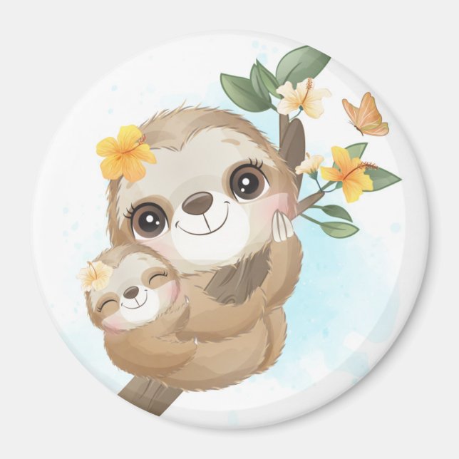 Sloth Mamma med Baby Magnet (Framsidan)