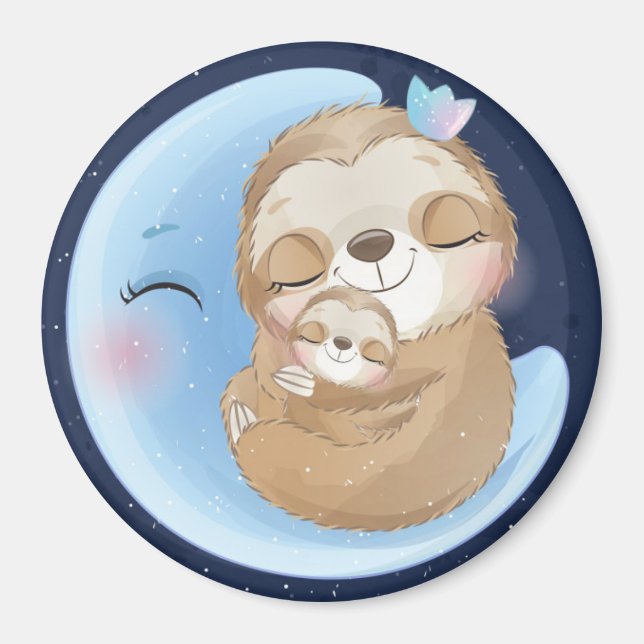 Sloth Mamma med Baby Magnet (Framsidan)