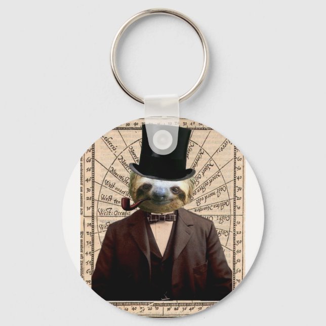 Sloth Man Victorian Steampunk Antropomorphic Nyckelring (Framsida)