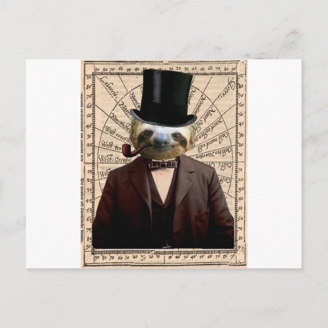 Sloth Man Victorian Steampunk Antropomorphic Vykort (Framsida)