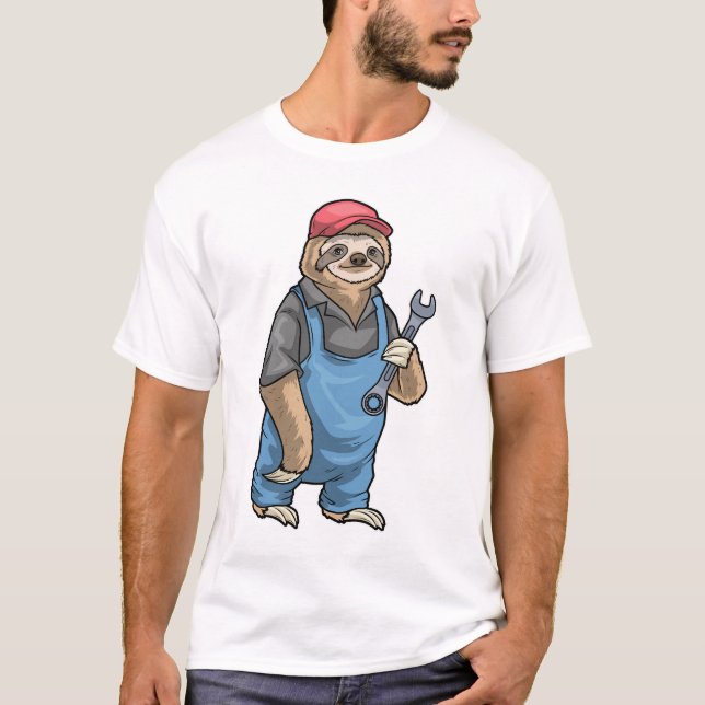 Sloth Mechanic Wrench T Shirt (Framsida)