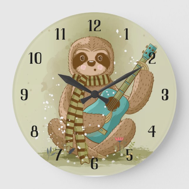 Sloth med Guitar Stor Klocka (Framsida)
