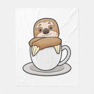 Sloth med Kopp i kaffe Fleecefilt