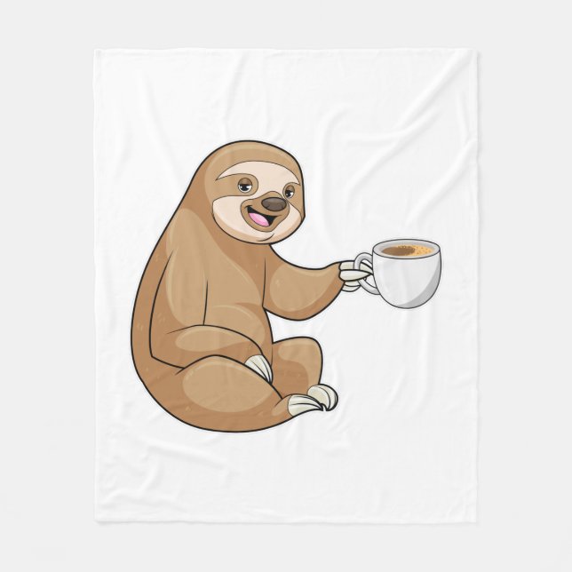 Sloth med Kopp i kaffe Fleecefilt (Framsidan)