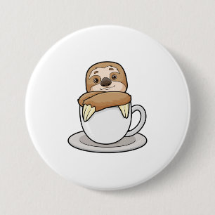 Sloth med Kopp i kaffe Knapp