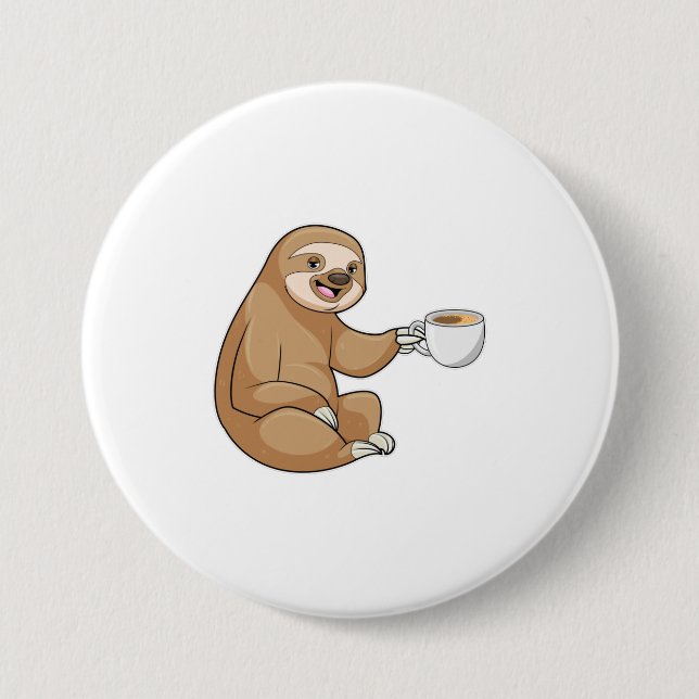 Sloth med Kopp i kaffe Knapp (Framsida)