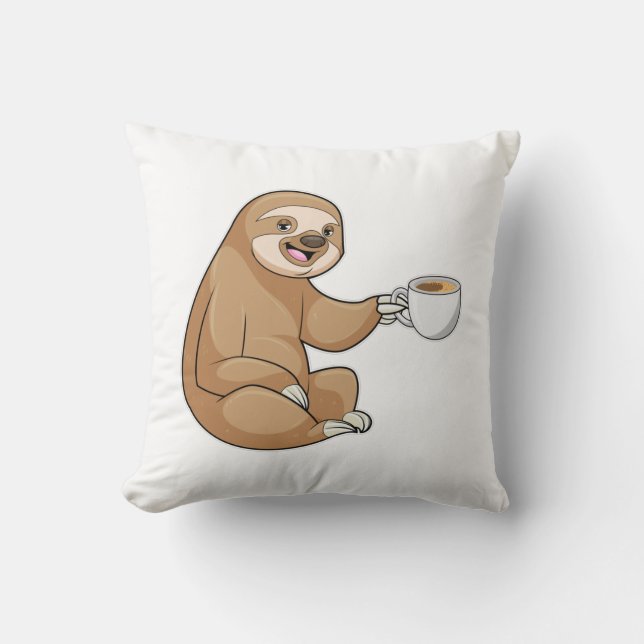 Sloth med Kopp i kaffe Kudde (Framsida)
