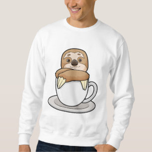 Sloth med Kopp i kaffe Lång Ärmad Tröja