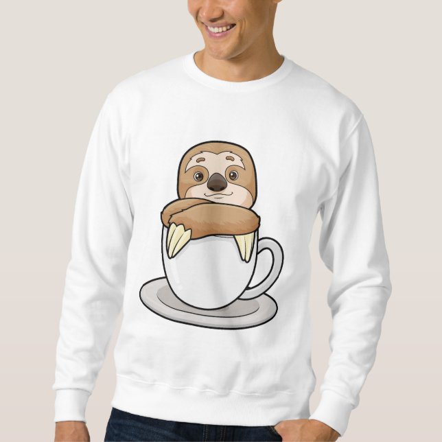 Sloth med Kopp i kaffe Lång Ärmad Tröja (Framsida)
