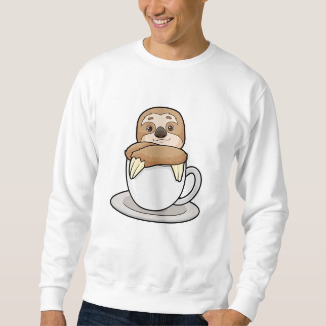 Sloth med Kopp i kaffe Lång Ärmad Tröja (Framsida)