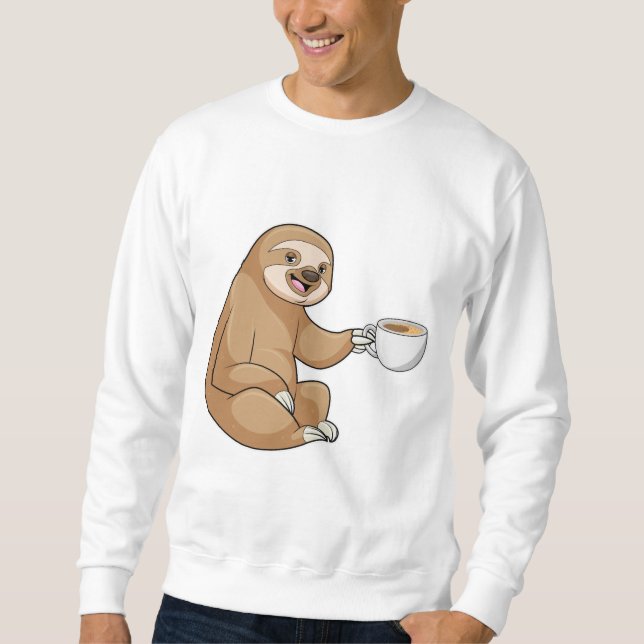 Sloth med Kopp i kaffe Lång Ärmad Tröja (Framsida)