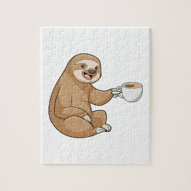 Sloth med Kopp i kaffe Pussel (Vertikal)