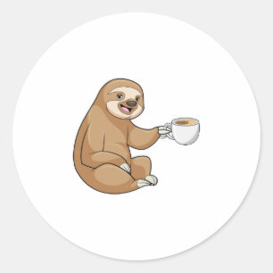Sloth med Kopp i kaffe Runt Klistermärke