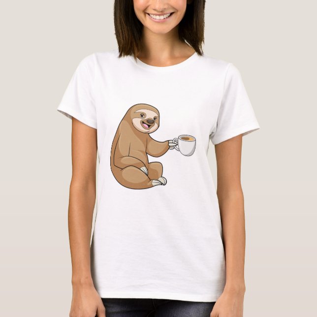 Sloth med Kopp i kaffe T Shirt (Framsida)